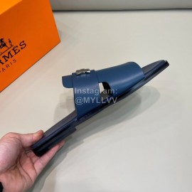 Hermes Summer Cowhide Fashion Slippers For Men Navy