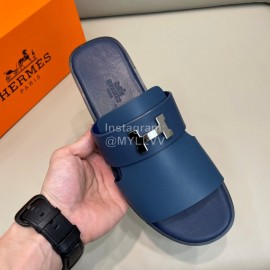 Hermes Summer Cowhide Fashion Slippers For Men Navy