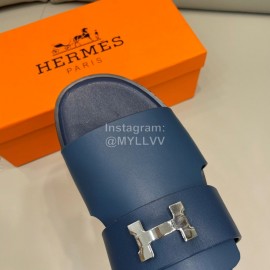Hermes Summer Cowhide Fashion Slippers For Men Navy