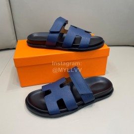 Hermes Classic Summer Blue Cowhide Slippers For Men 