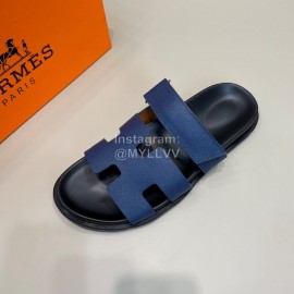 Hermes Classic Summer Blue Cowhide Slippers For Men 