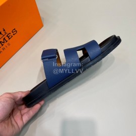 Hermes Classic Summer Blue Cowhide Slippers For Men 