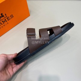 Hermes Classic Summer Cowhide Slippers For Men Coffee