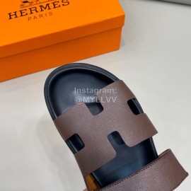Hermes Classic Summer Cowhide Slippers For Men Coffee