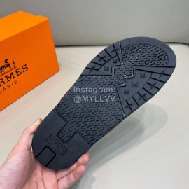 Hermes Classic Summer Cowhide Slippers For Men Coffee