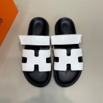 Hermes Classic Summer Cowhide Slippers For Men White