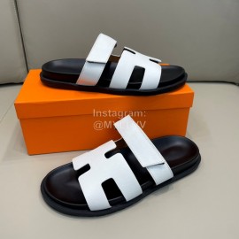 Hermes Classic Summer Cowhide Slippers For Men White