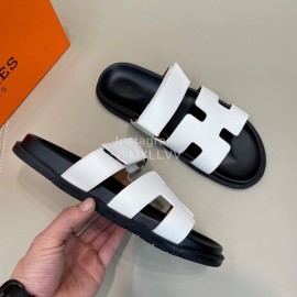 Hermes Classic Summer Cowhide Slippers For Men White