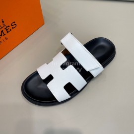 Hermes Classic Summer Cowhide Slippers For Men White