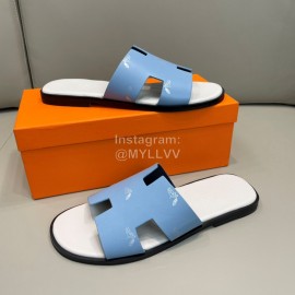 Hermes Classic Summer Cowhide Slippers For Men Blue