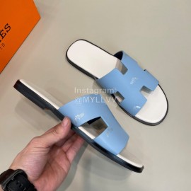 Hermes Classic Summer Cowhide Slippers For Men Blue