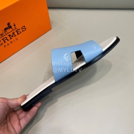 Hermes Classic Summer Cowhide Slippers For Men Blue