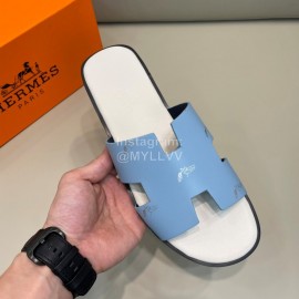 Hermes Classic Summer Cowhide Slippers For Men Blue