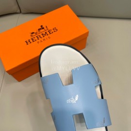 Hermes Classic Summer Cowhide Slippers For Men Blue