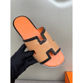 Hermes Classic Summer Cowhide Slippers For Men Orange