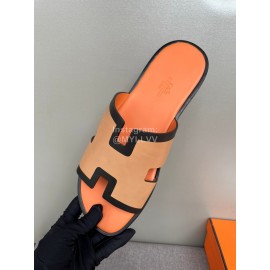 Hermes Classic Summer Cowhide Slippers For Men Orange