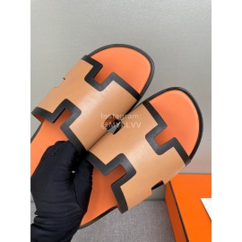 Hermes Classic Summer Cowhide Slippers For Men Orange