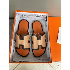 Hermes Classic Summer Cowhide Slippers For Men Orange