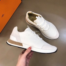Hermes Canvas Cowhide Casual Sneakers For Men White