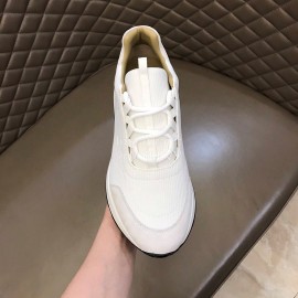 Hermes Canvas Cowhide Casual Sneakers For Men White
