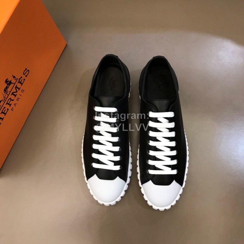 Hermes Cowhide Thick Soled Casual Sneakers For Men Black