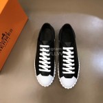 Hermes Cowhide Thick Soled Casual Sneakers For Men Black