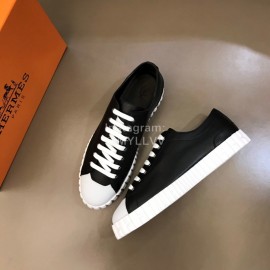 Hermes Cowhide Thick Soled Casual Sneakers For Men Black