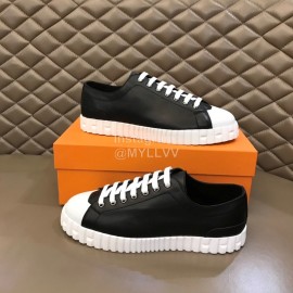 Hermes Cowhide Thick Soled Casual Sneakers For Men Black