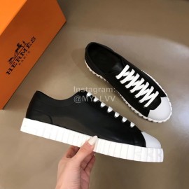 Hermes Cowhide Thick Soled Casual Sneakers For Men Black