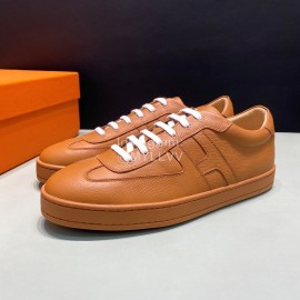 Hermes Palmprint Leather Casual Sneakers For Men Brown