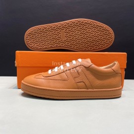 Hermes Palmprint Leather Casual Sneakers For Men Brown