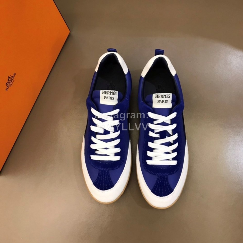 Hermes Cowhide Canvas Casual Sneakers For Men Blue