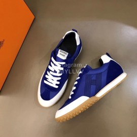 Hermes Cowhide Canvas Casual Sneakers For Men Blue
