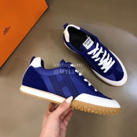 Hermes Cowhide Canvas Casual Sneakers For Men Blue