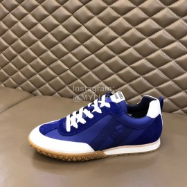 Hermes Cowhide Canvas Casual Sneakers For Men Blue