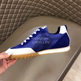 Hermes Cowhide Canvas Casual Sneakers For Men Blue