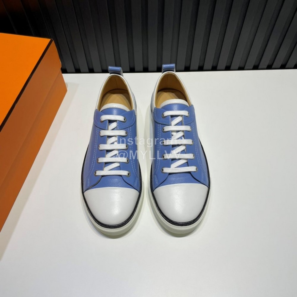 Hermes Palmprint Leather Lace Up Sneakers For Men Blue