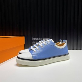 Hermes Palmprint Leather Lace Up Sneakers For Men Blue