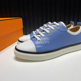 Hermes Palmprint Leather Lace Up Sneakers For Men Blue