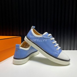 Hermes Palmprint Leather Lace Up Sneakers For Men Blue