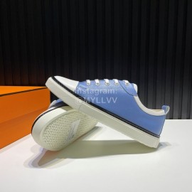 Hermes Palmprint Leather Lace Up Sneakers For Men Blue