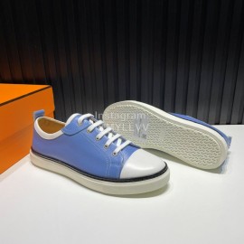Hermes Palmprint Leather Lace Up Sneakers For Men Blue