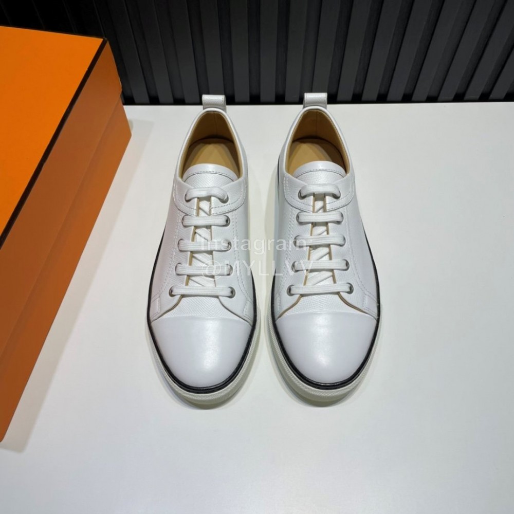 Hermes Palmprint Leather Lace Up Sneakers For Men White