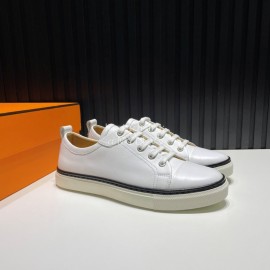 Hermes Palmprint Leather Lace Up Sneakers For Men White