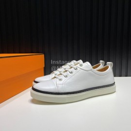 Hermes Palmprint Leather Lace Up Sneakers For Men White