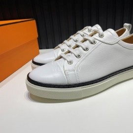 Hermes Palmprint Leather Lace Up Sneakers For Men White