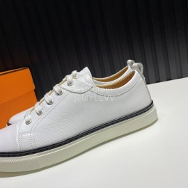 Hermes Palmprint Leather Lace Up Sneakers For Men White