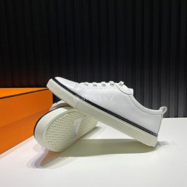 Hermes Palmprint Leather Lace Up Sneakers For Men White