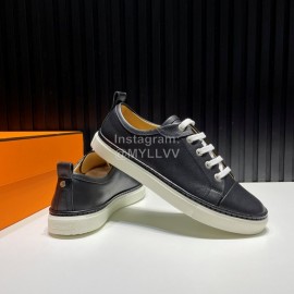 Hermes Black Palmprint Leather Lace Up Sneakers For Men
