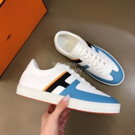 Hermes Calf Suede Casual Sneakers For Men Blue